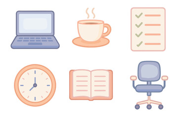 Essentials productivity list coffee vector cup no text background laptop icon open
