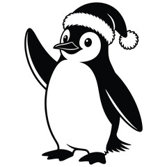 Cute cartoon penguin wearing a santa hat