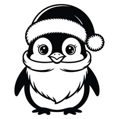 Cute cartoon penguin wearing a santa hat and beard