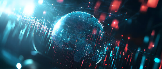 Abstract visualization of international trade flow data with connecting lines across a digital globe