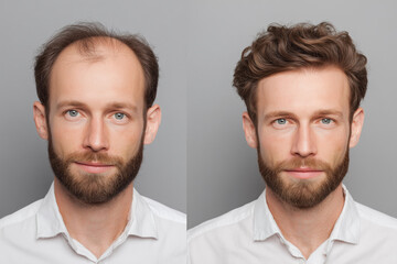 Fototapeta premium The two men in the image have different hairstyles