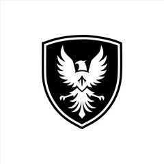 Striking monochrome eagle or phoenix on a black, strong security shield