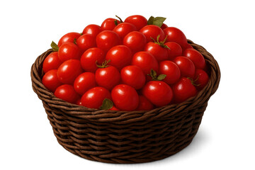 Cherry tomatoes overflow a wicker basket, representing fresh harvest, healthy food, and organic farm produce on transparent background