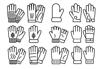 Fingerless vector wool winter insulated icon mittens thermal knitted gloves fleece