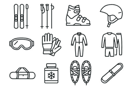 Gear helmet icons ski wax poles skis vector straps thermal icon bag
