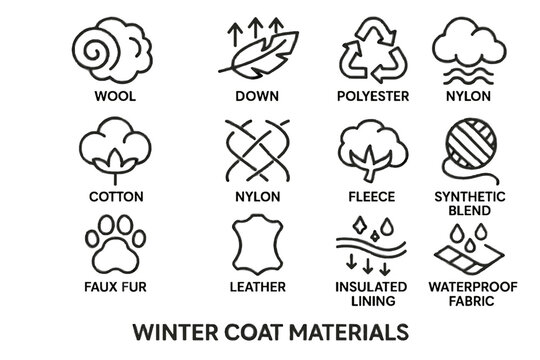 Winter cotton coat faux down nylon lining wool waterproof icon fleece vector