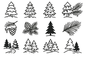 Obraz premium Needles drift silhouette pine icon snow icy vector hill winter