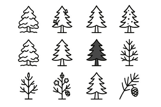 Icon green seasonal pine icons cones vector spring branch bare winter budding