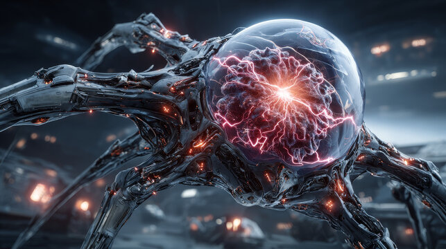 Cyborg Cell Virus bio mechanical structure nanotechnology concept biomechanical  alien 3d rendering