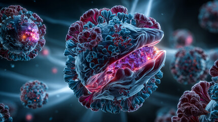 COVID-19 virus SARS-COV-2 OMICRON strain, covid-19 B.1.1.529 omicron  3d rendering