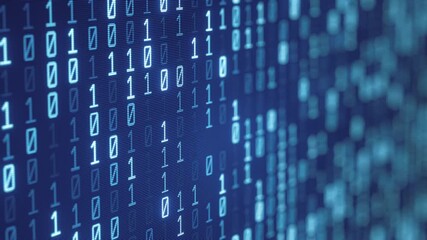 Blue digital binary data flowing on computer screen background. Abstract tech backdrop, programming, coding, big data, cybersecurity, blockchain concept. Modern, futuristic, network, information. - Powered by Adobe
