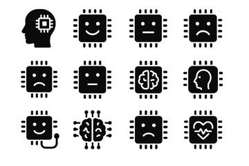 Chip vector state processor icon emotion microchip neural icons cognitive sentiment emotional