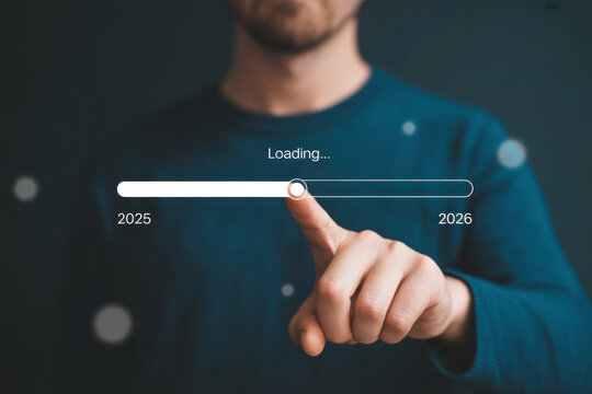 Loading bar with a hand touching the progress indicator concept for business planning and future progress isolated on dark background