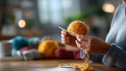 Contemporary art collage with faceless human hands knitting brain defocused abstract background growing psychological stability emotional health mental wellness conceptual