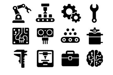 Robotic icon gears robotics vector circuit motor icons toolbox line assembly ai