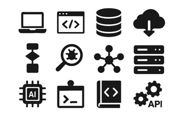 Algorithm icons node icon code database network api engineer software vector storage
