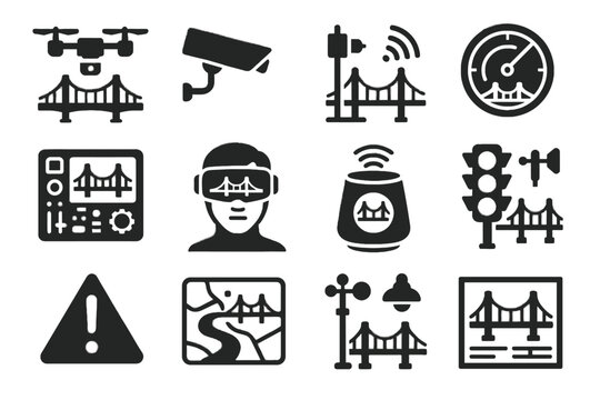 Vector control icon weather icons camera bridge sensor monitoring alert traffic panel