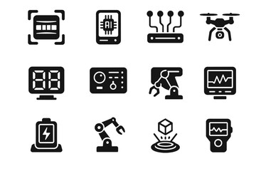 Stop emergency robotic advanced icons icon scanner data display module vector array