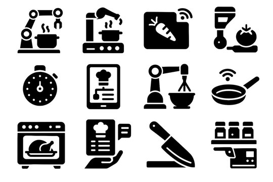 Icons icon recipe scanner chef knife cutting vector cooking smart oven led