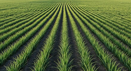 Vast agricultural landscape featuring healthy green aloe vera plants growing in neat, organized rows under bright, natural sunlight conditions ,produce, green, cultivation