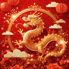 Obraz premium Traditional Chinese New Year Dragon and Lantern Background