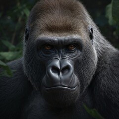 Obraz premium Cinematic Portrait of a Silverback Gorilla With Deep Emotional Eyes and Ultra-Detailed Muscle Texture