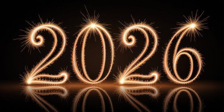 2026 fireworks numbers glowing celebration photo on dark sky
