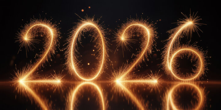 2026 fireworks numbers glowing celebration photo on dark sky