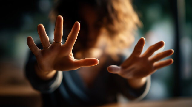 Faceless woman giving hands to camera defocused help concept background self help visualization mental health support reaching out gesture assistance seeking psychological