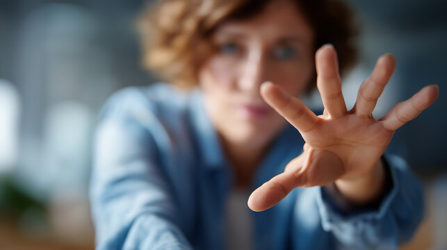 Faceless woman giving hands to camera defocused help concept background self help visualization mental health support reaching out gesture assistance seeking psychological - Powered by Adobe