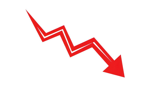 Red downward arrow isolated on transparent background