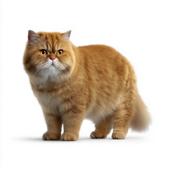 Ginger Persian cat standing on white