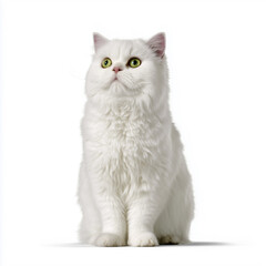 White Persian cat sitting with fluffy coat