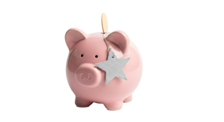 Cute pink pig shaped candle with a lit wick and a star detail on a black background