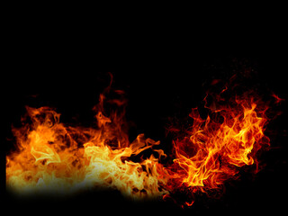 Fototapeta premium Collection of Bright, fiery flames rising against a dark black background and Transference 