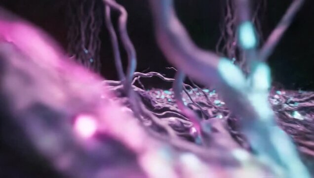 Internal Network: An abstract view presents a complex network of interconnected structures, bathed in hues of purple and blue, evoking a sense of internal intricacies and unseen dimensions.