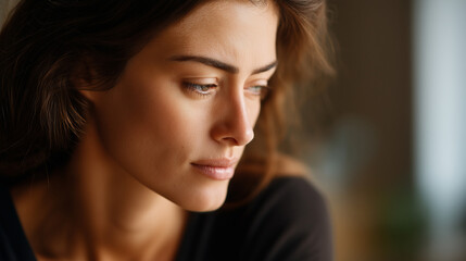 Faceless brunette woman mental health portrait defocused contemplative background psychological wellness emotional state mental health representation introspective moment wit