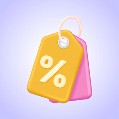 Colorful sale percent icon, digitally hand drawn 3d vector illustration of discount badges and labels for Black Friday and special offers