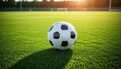 Soccer Ball on Green Field - Golden Hour Sports Photography, Action Shot, Outdoor Game, Beautiful Football Image