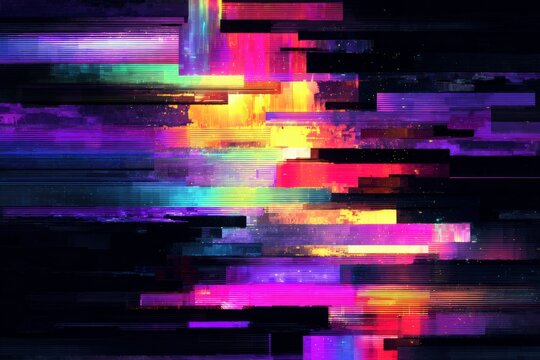 Vibrant glowing light blocks with horizontal streaks on a dark background - Powered by Adobe