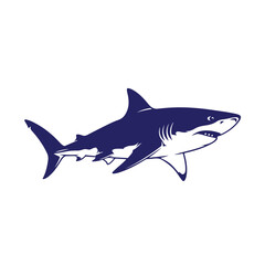 Stylized Navy Blue Shark Silhouette with Detailed Fins and Teeth