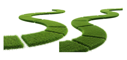 Two winding paths of vibrant green grass, , creating a natural and inviting walkway or trail generative ai illustration