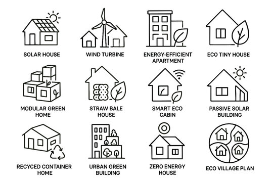 Cabin village homes tiny recycled sustainable apartment house straw icon home vector