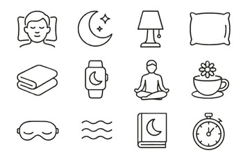 Timer lamp bedtime sleep icons cup icon person sound vector relaxation night