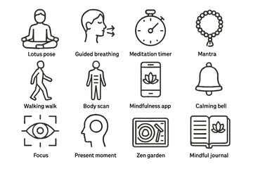 Mindful bell meditation icon guided mindfulness symbol app vector lotus collection