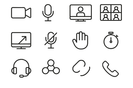Camera meeting icons connection headphones microphone chat button virtual participants icon sharing