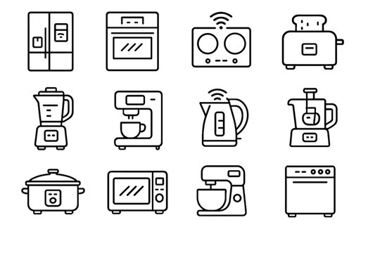 Smart food kitchen blender cooker icons machine toaster slow fridge vector icon