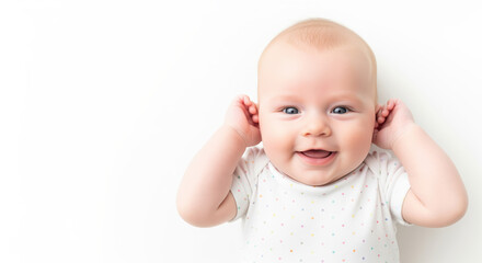 Pediatric wellness messaging with infant portrait tailored to promote newborn care programs for family consultations in clinics or insurance newsletters plus parenting blog headers