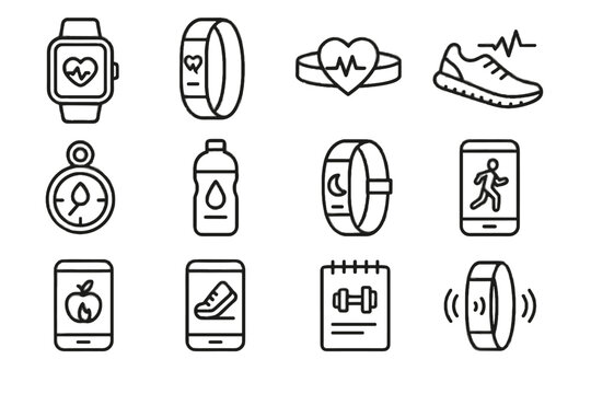 Fitness icons workout hydration heart app sensor rate smart log icon vector