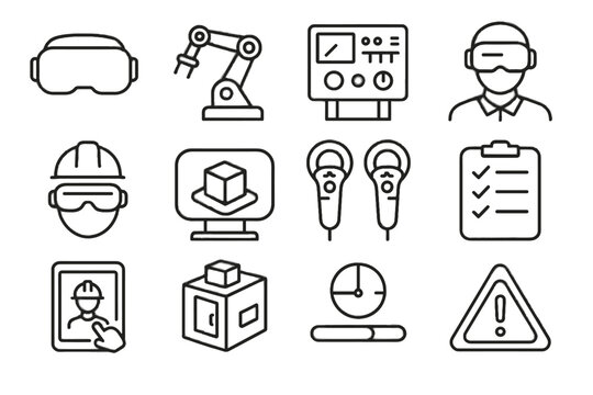 Model icon headset tracker progress vr training controllers vector robotic icons hazard